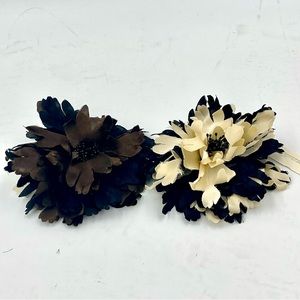 Pair (2) Elizabeth Gillett NYC Huge Silk Flower Lapel Pins Brand New